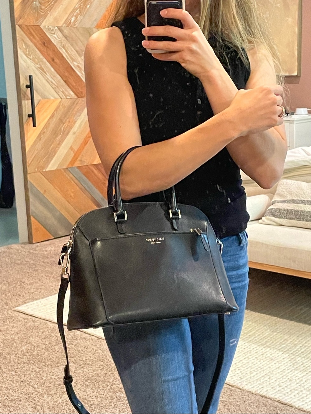 Kate Spade Black Louise Dome Satchel w/ Zippered Front Pocket